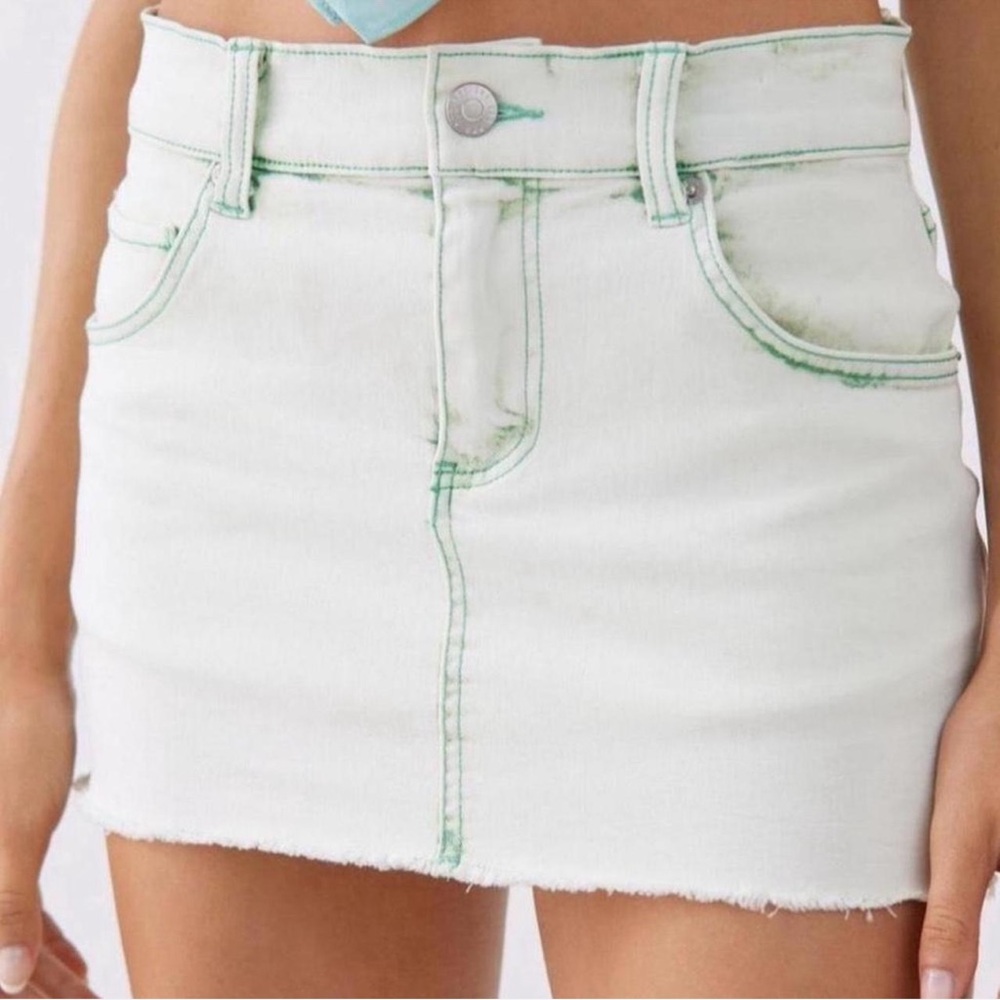 BDG White Mini Skirt with Green Stitching